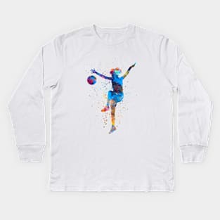 Woman footballer in watercolor Kids Long Sleeve T-Shirt
